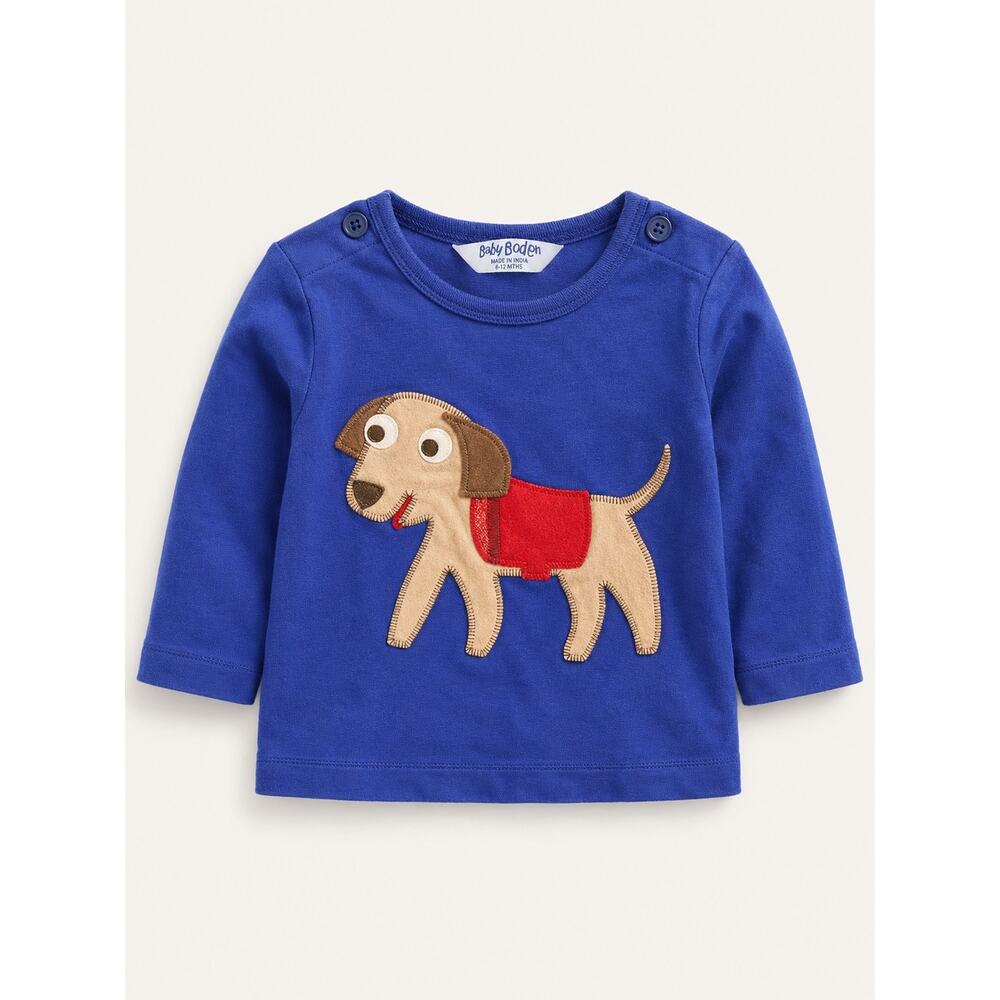 Baby Boden Blue Dog Appliqué Long Sleeve Tee - 6-12M